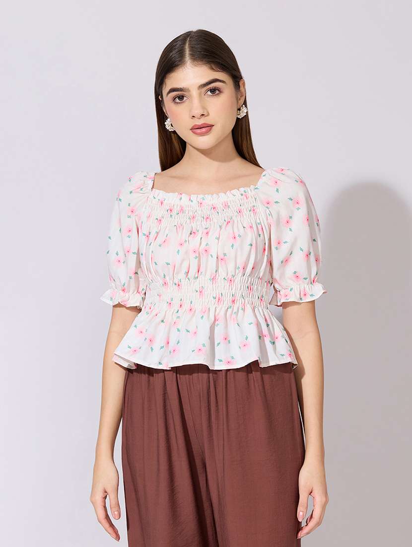 women printed puff sleeve peplum top - 22381053 -  Standard Image - 3