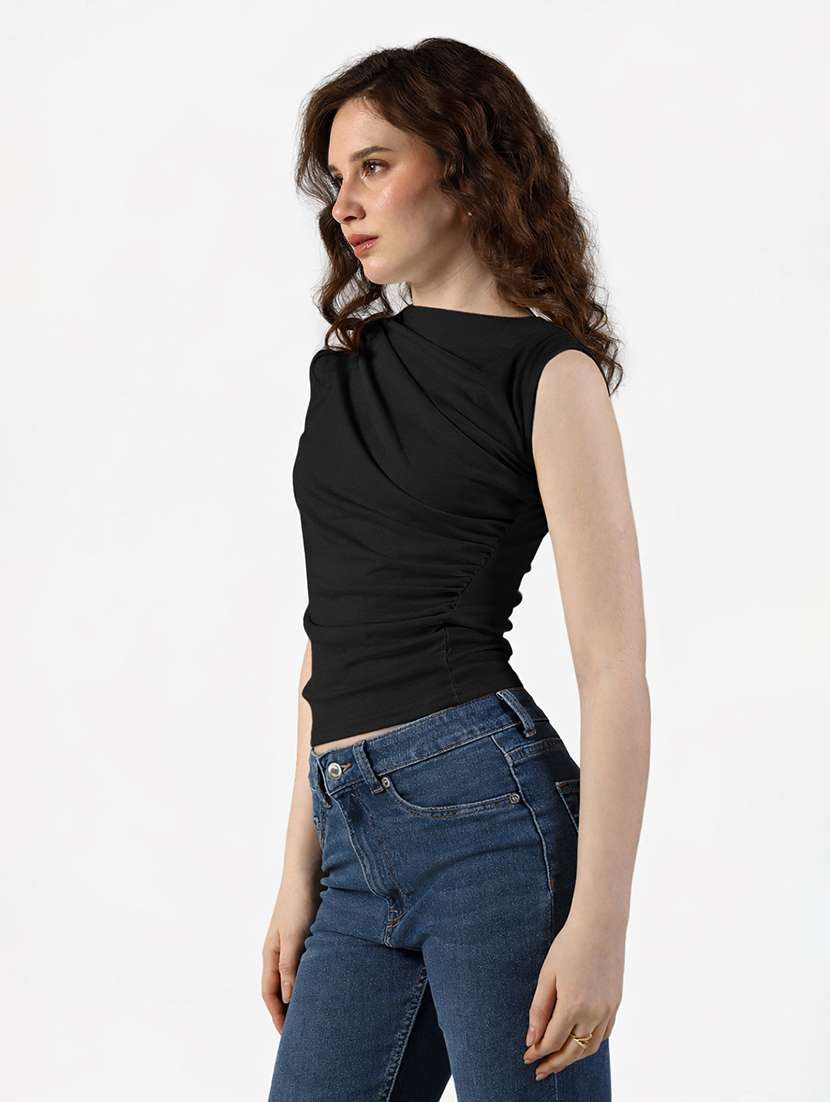 women solid sleeveless ruched top - 22381054 -  Standard Image - 3