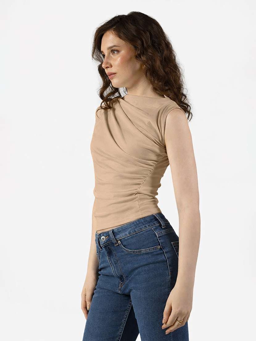 Women Solid Sleeveless Ruched Top - 22381055 -  Standard Image - 3