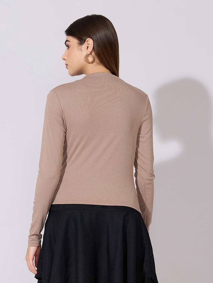 women solid long sleeve ruched top - 22381056 -  Standard Image - 5
