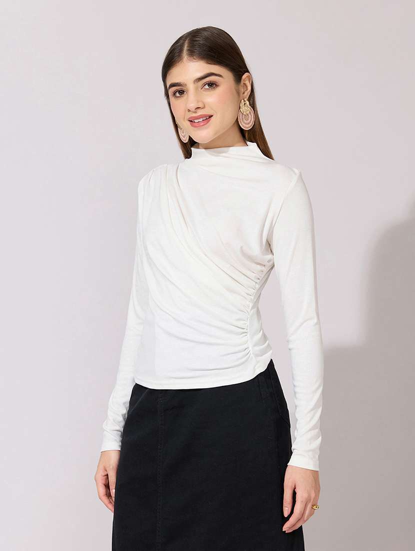 women solid long sleeve ruched top - 22381057 -  Standard Image - 3