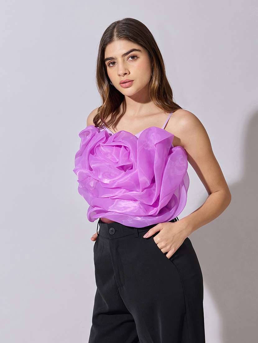 women solid starpless ruffle crop top - 22381063 -  Standard Image - 3