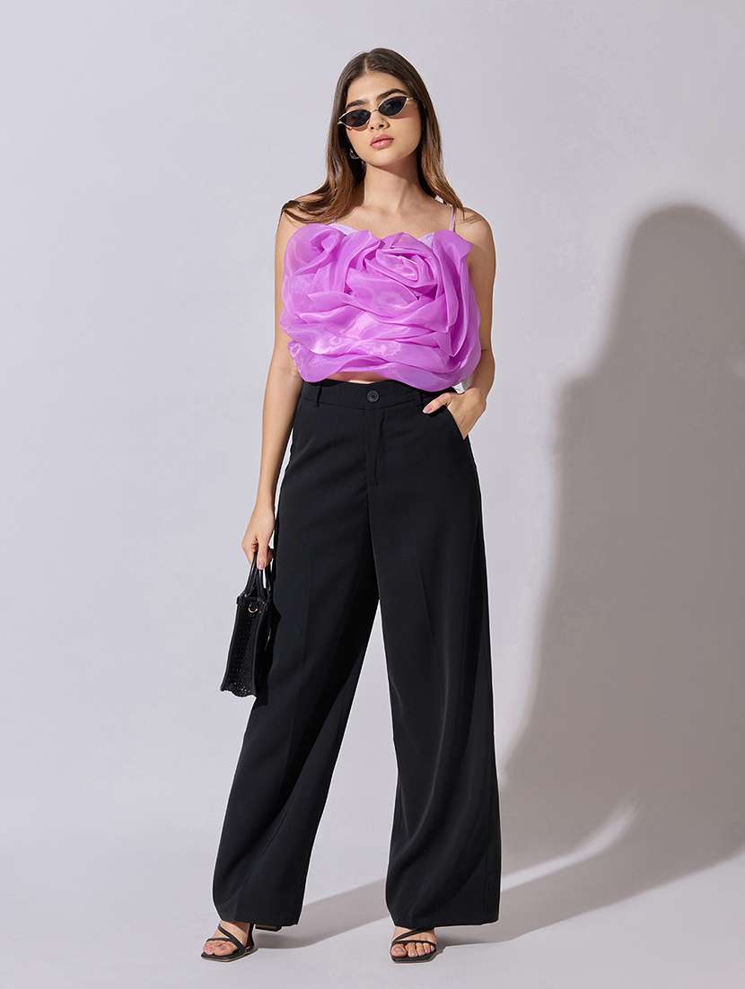 women solid starpless ruffle crop top - 22381063 -  Standard Image - 5