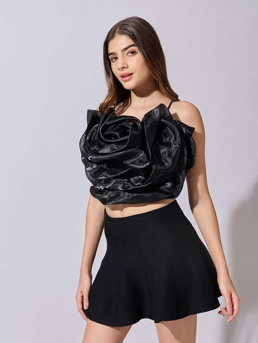 women solid starpless ruffle crop top - 22381065 -  Standard Image - 3