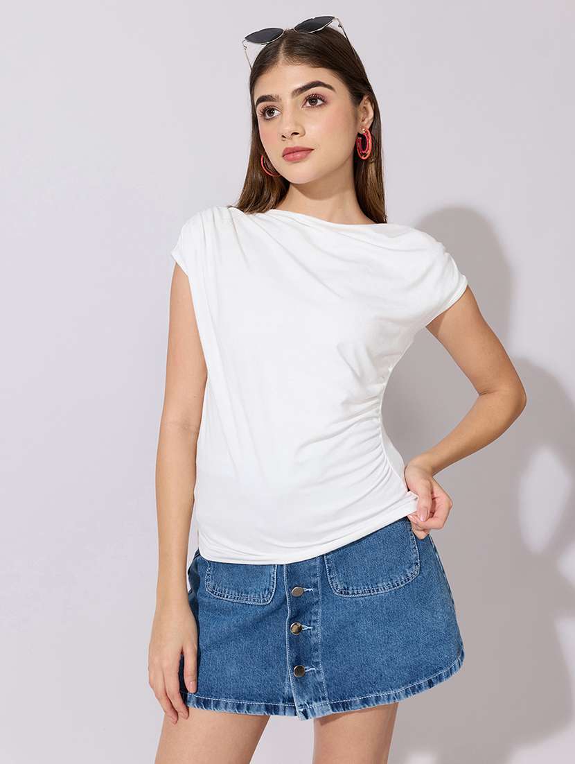 women solid cap sleeve straight top