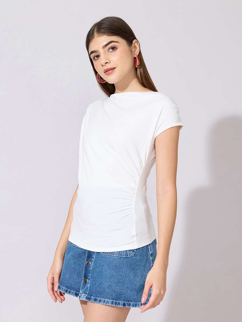 women solid cap sleeve straight top - 22381069 -  Standard Image - 3