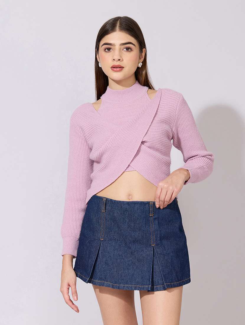 women solid long sleeve crop top - 22381070 -  Standard Image - 3