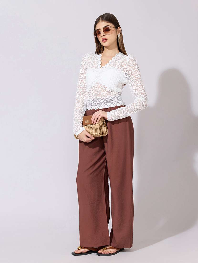 women solid long sleeve lace top - 22381079 -  Standard Image - 5