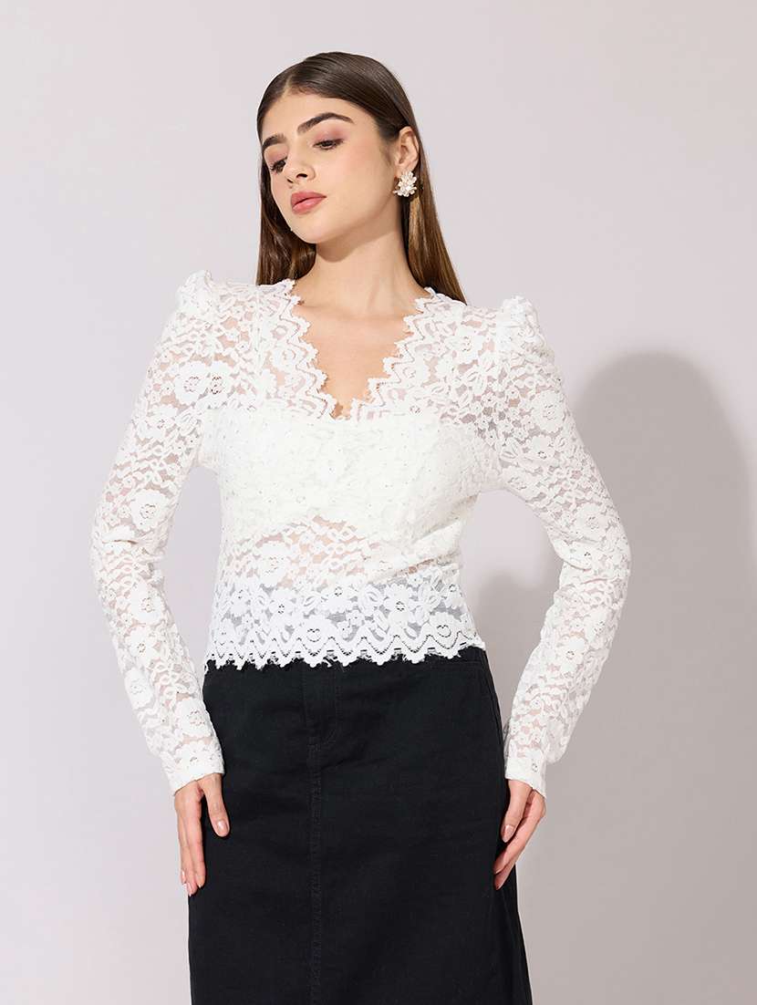 women self designed long sleeve lace top