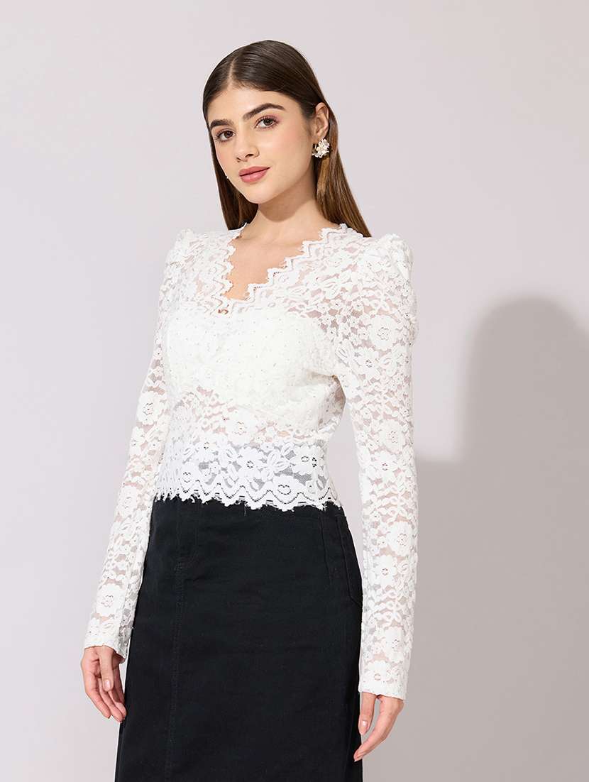women self designed long sleeve lace top - 22381080 -  Standard Image - 3