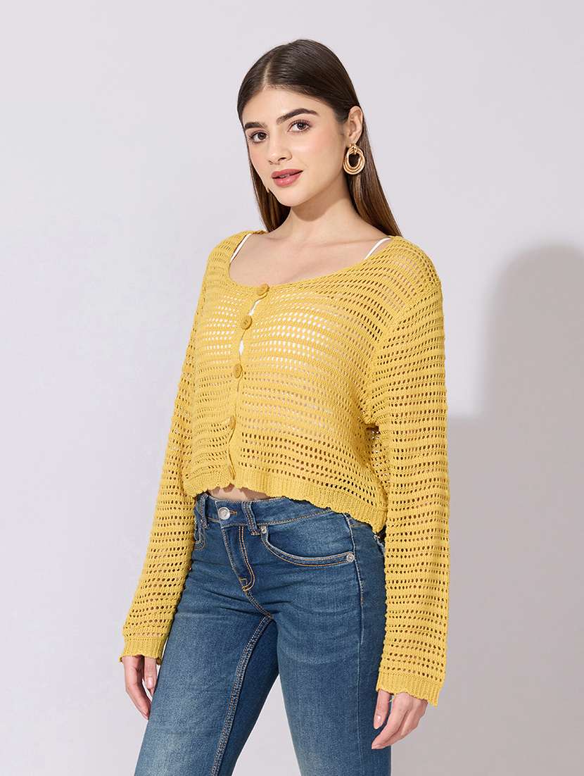 women solid long sleeve crop top with slip - 22381081 -  Standard Image - 5