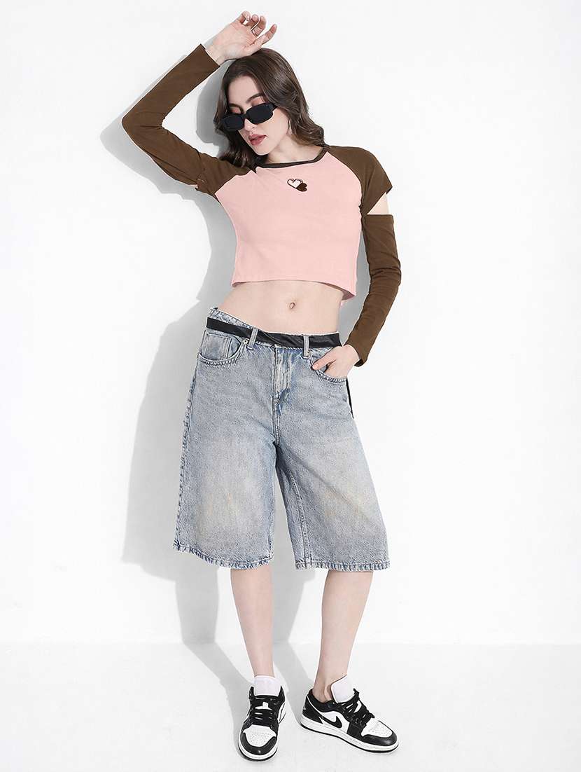 women color blocked long sleeve crop top - 22381082 -  Standard Image - 5