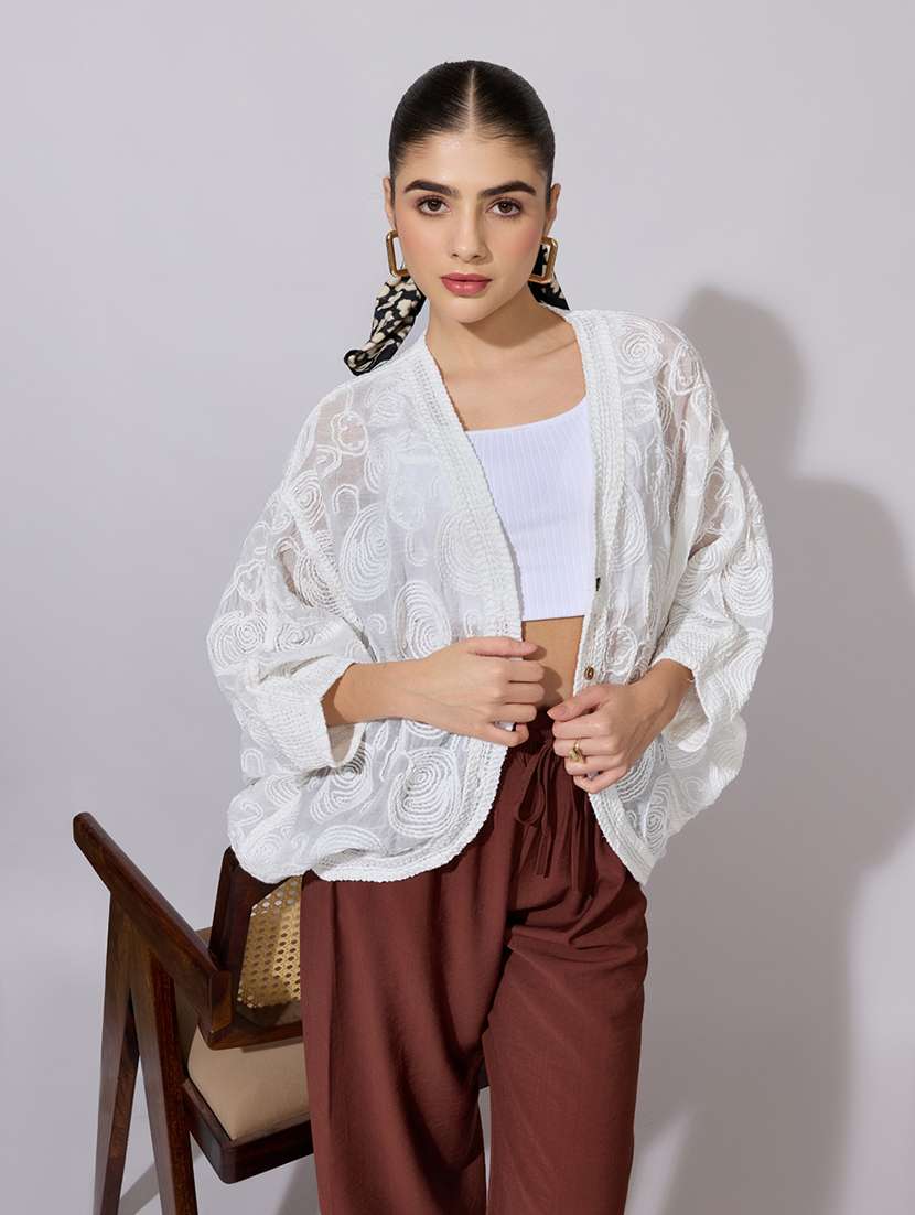 women embroidered kimono sleeve sheer top - 22381085 -  Standard Image - 3