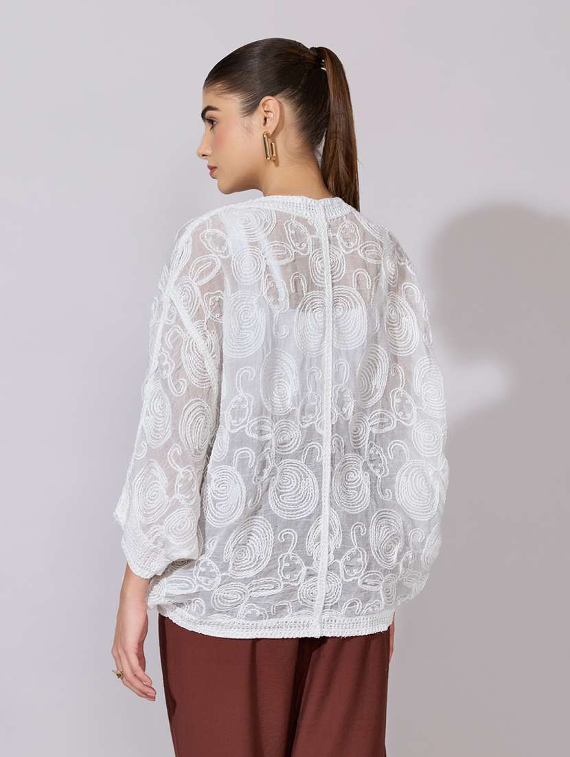 women embroidered kimono sleeve sheer top - 22381085 -  Standard Image - 5