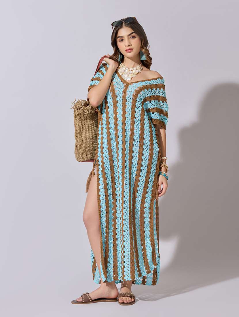 women crochet longline sheer top with fringe hem - 22381086 -  Standard Image - 5