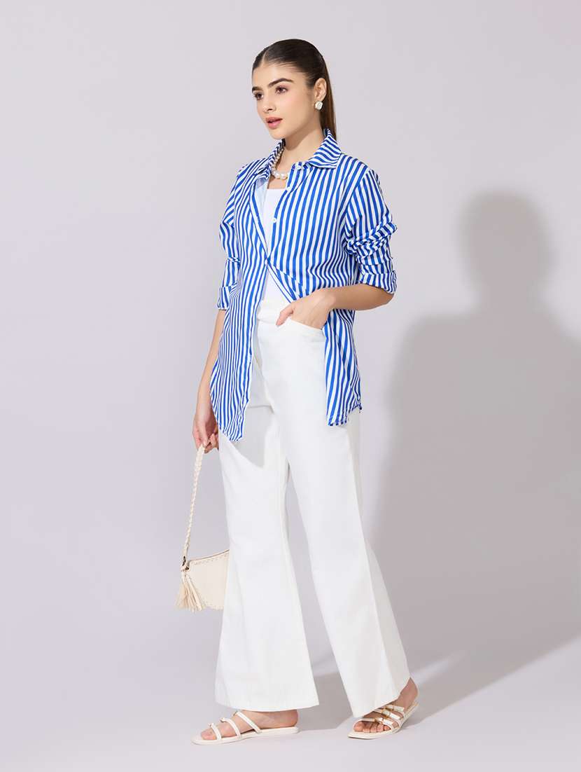 women striped collared long sleeve shirt - 22381090 -  Standard Image - 5