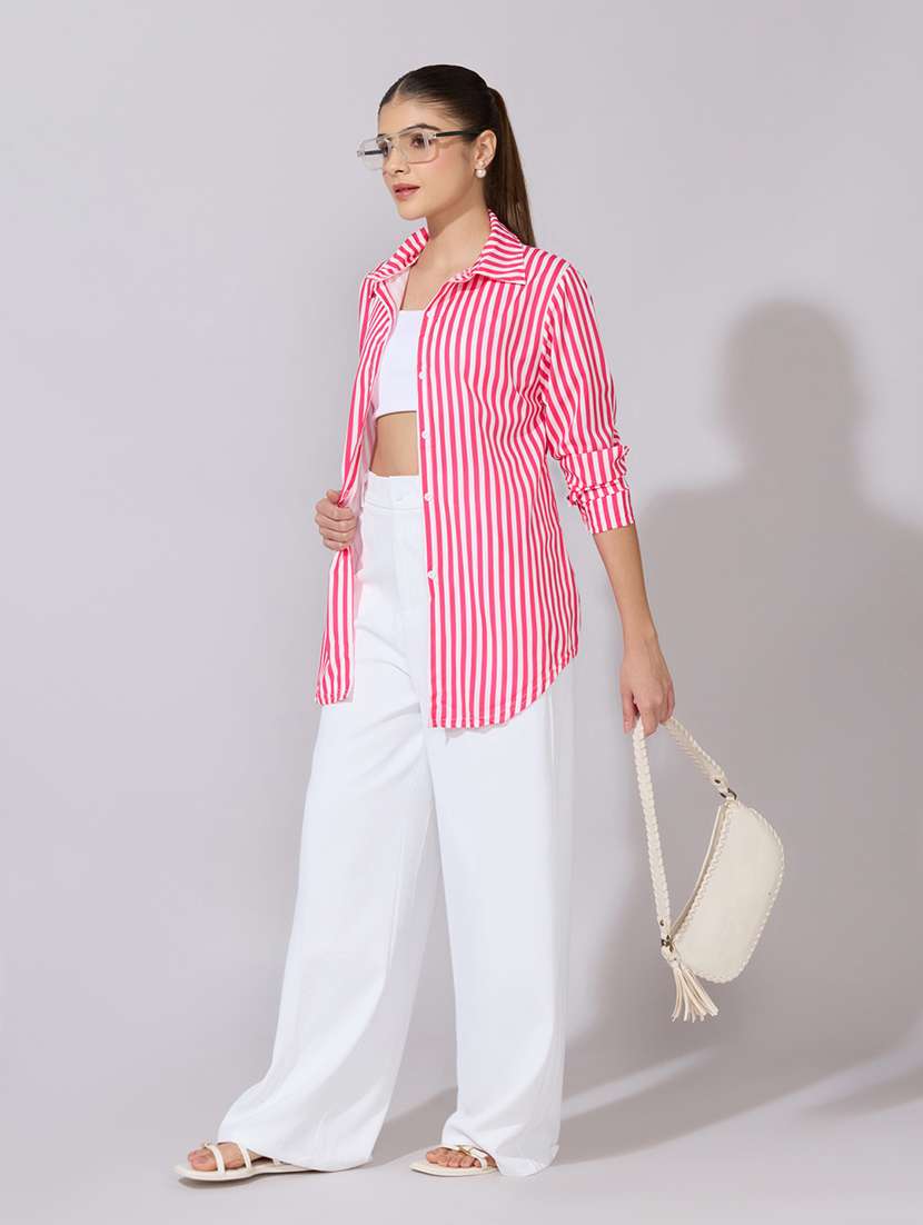 Women Striped Collared Long Sleeve Shirt - 22381091 -  Standard Image - 5