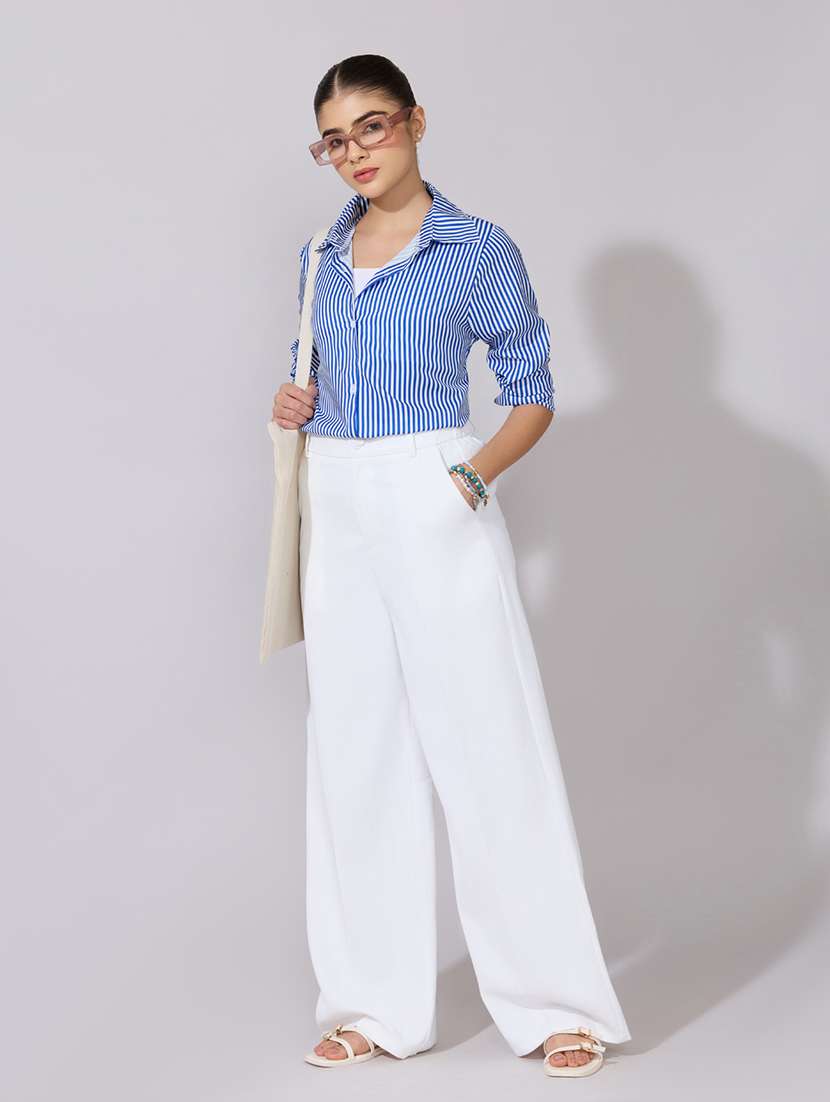 women striped collared long sleeve shirt - 22381094 -  Standard Image - 5