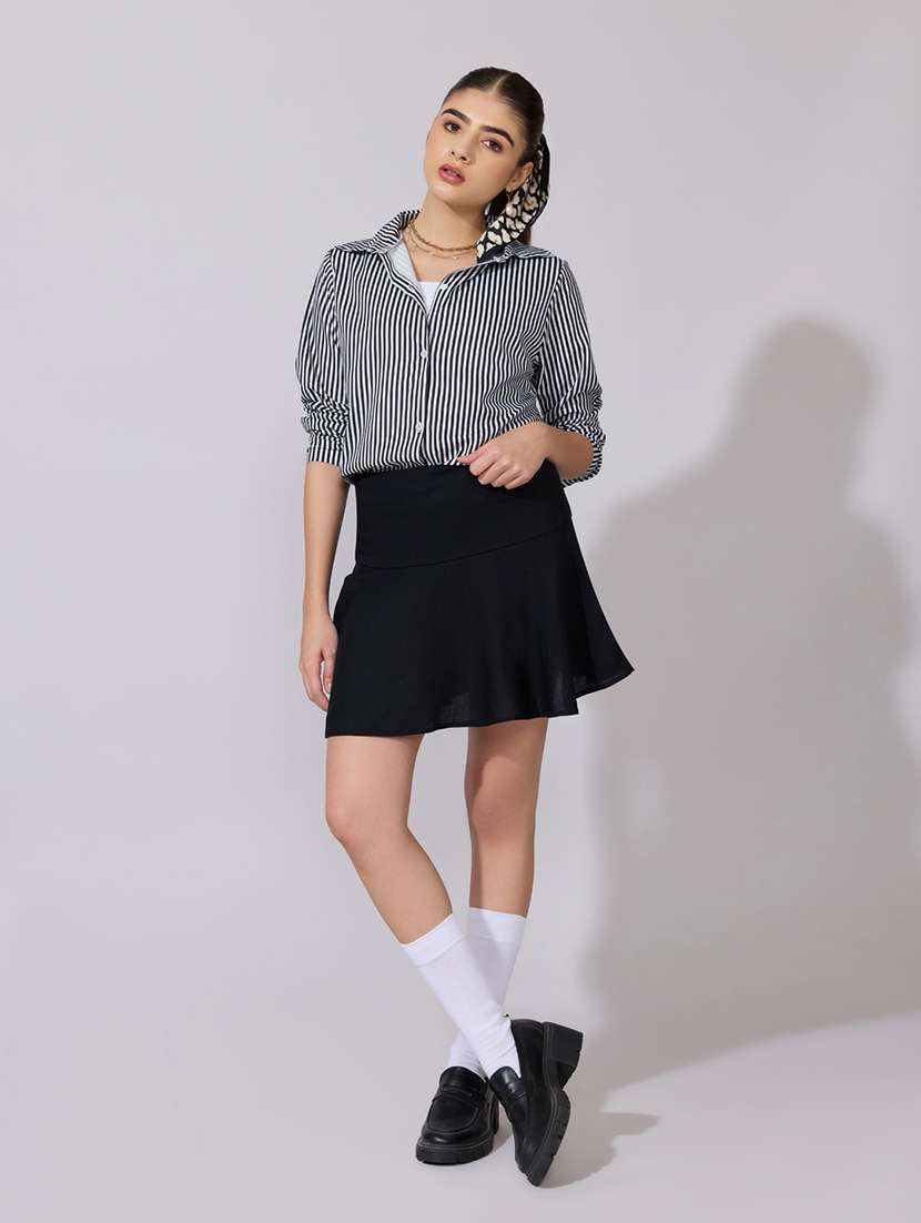 women striped collared long sleeve shirt - 22381095 -  Standard Image - 5