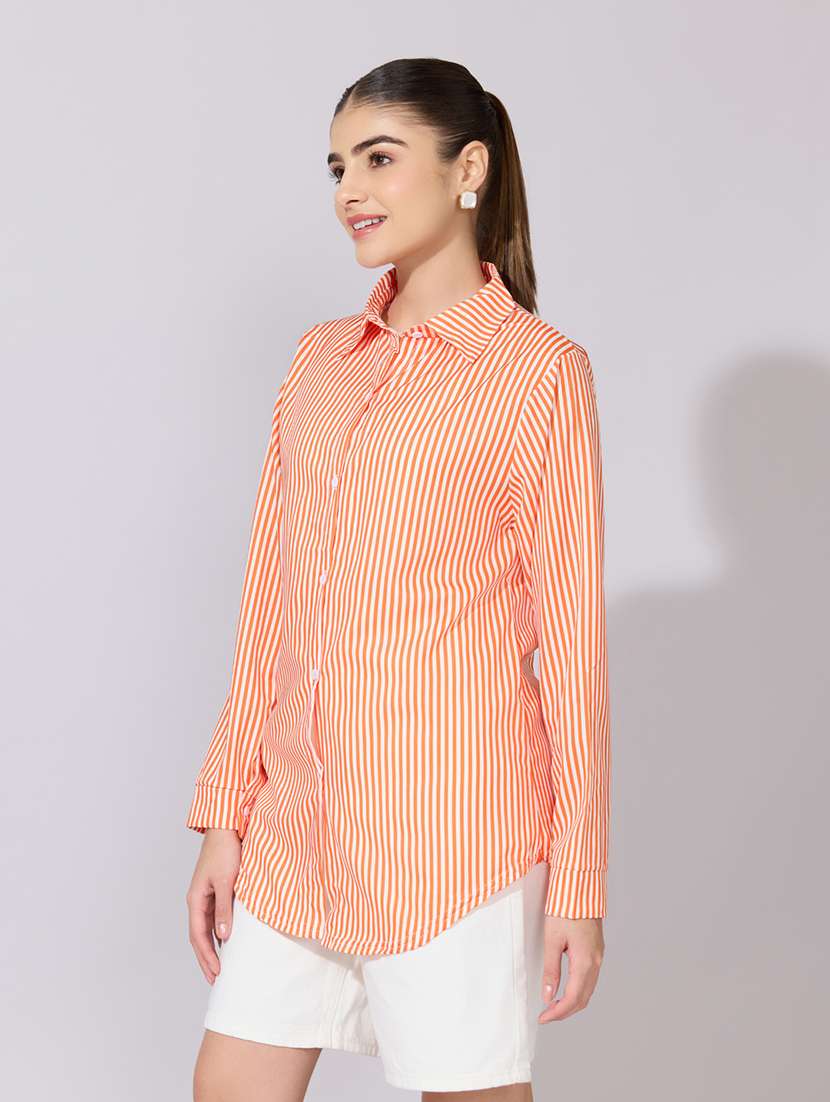 women striped collared long sleeve shirt - 22381097 -  Standard Image - 3