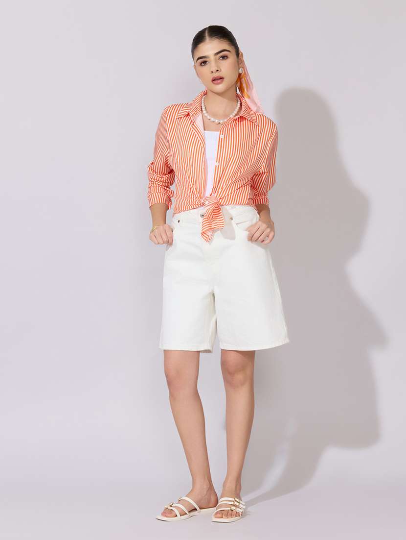 women striped collared long sleeve shirt - 22381097 -  Standard Image - 5
