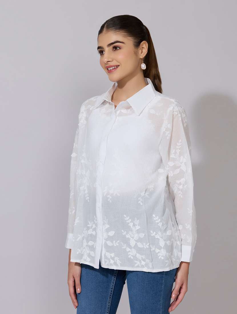 women embroidered collared long sleeve shirt - 22381103 -  Standard Image - 3