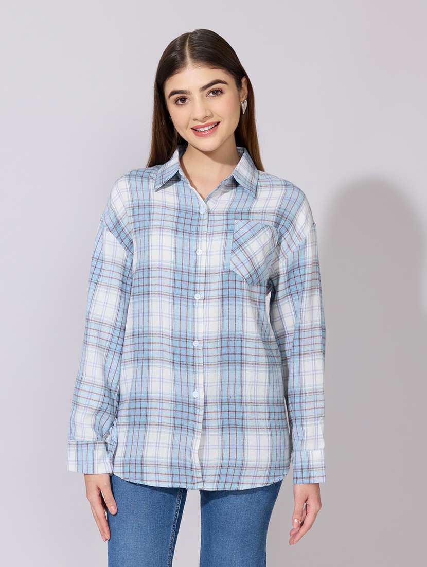 women checkered collared long sleeve shirt - 22381104 -  Standard Image - 3
