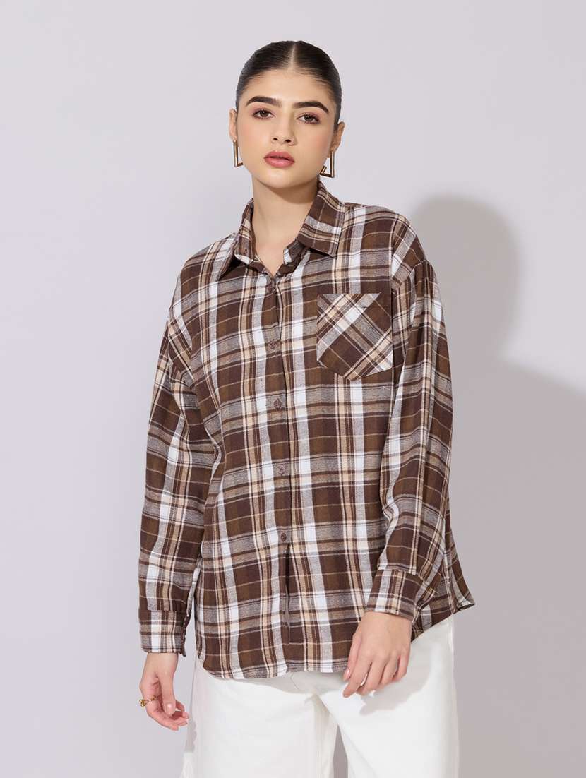 women checkered collared long sleeve shirt