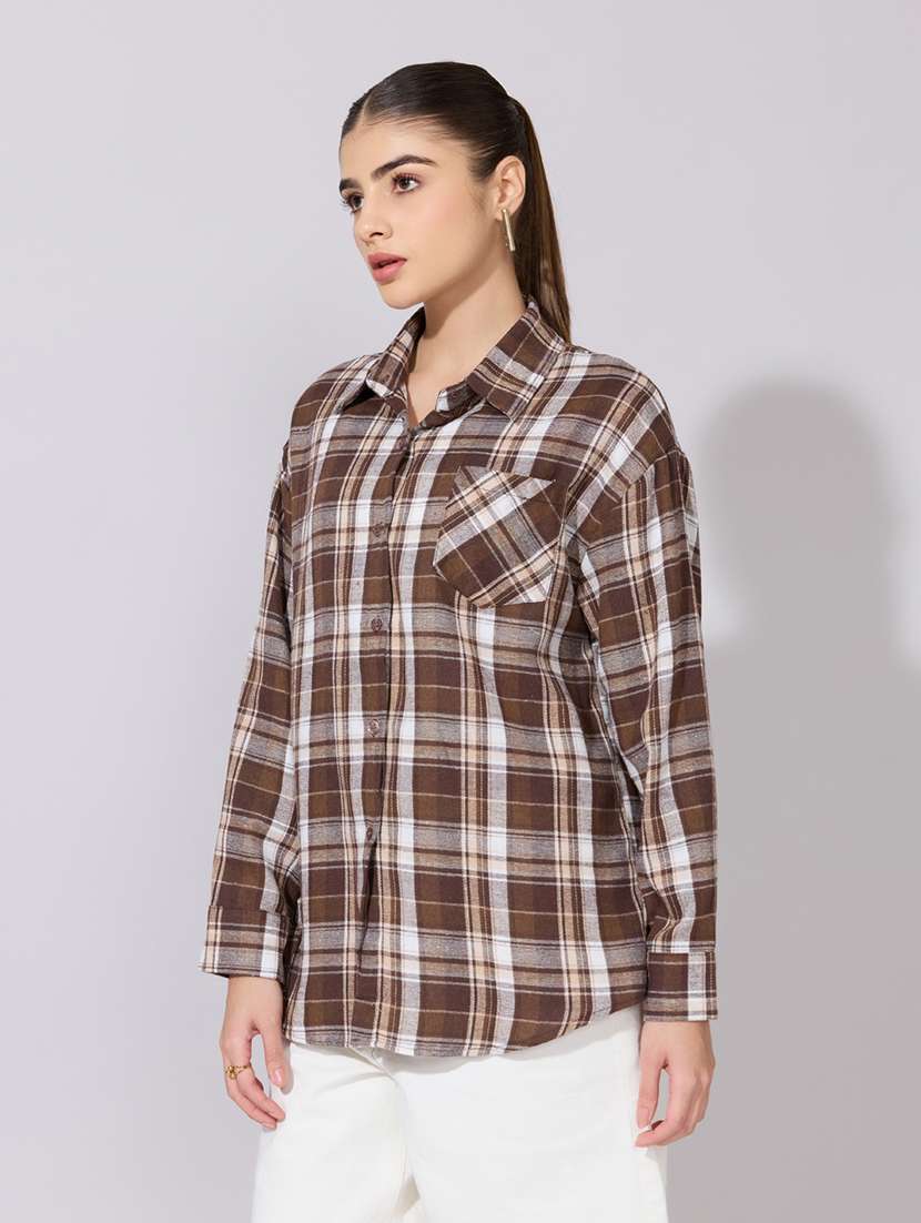 women checkered collared long sleeve shirt - 22381105 -  Standard Image - 3