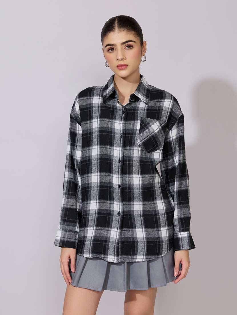 women checkered collared long sleeve shirt - 22381107 -  Standard Image - 3
