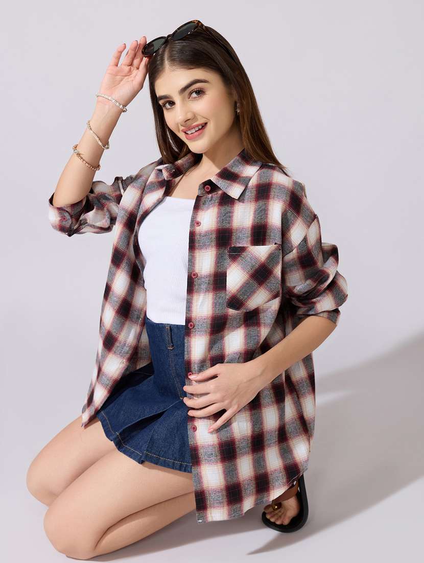 women checkered collared long sleeve shirt - 22381108 -  Standard Image - 3
