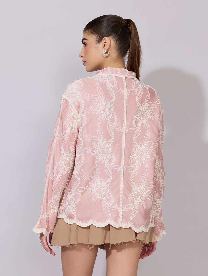 women embroidered collared long sleeve sheer shirt - 22381120 -  Standard Image - 5