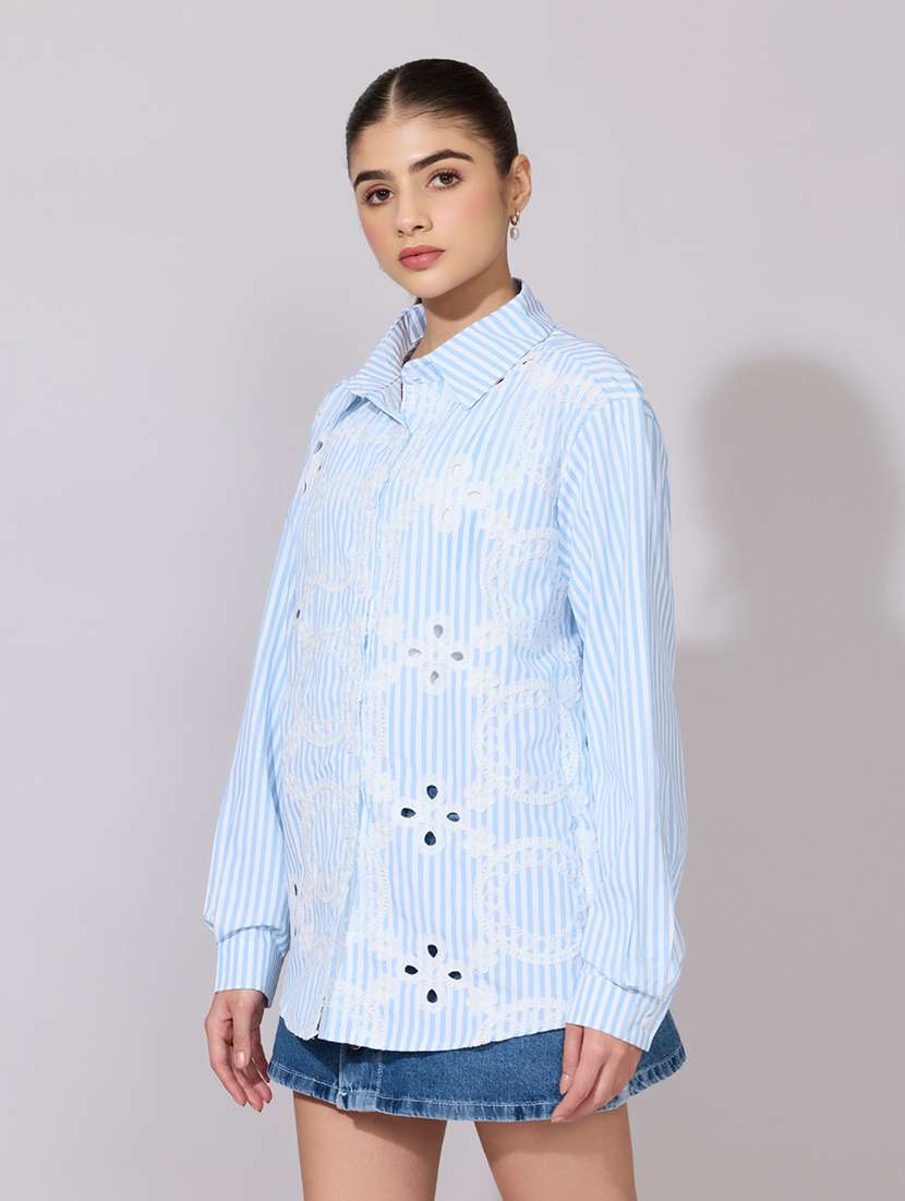 women embroidered collared long sleeve sheer shirt - 22381121 -  Standard Image - 3