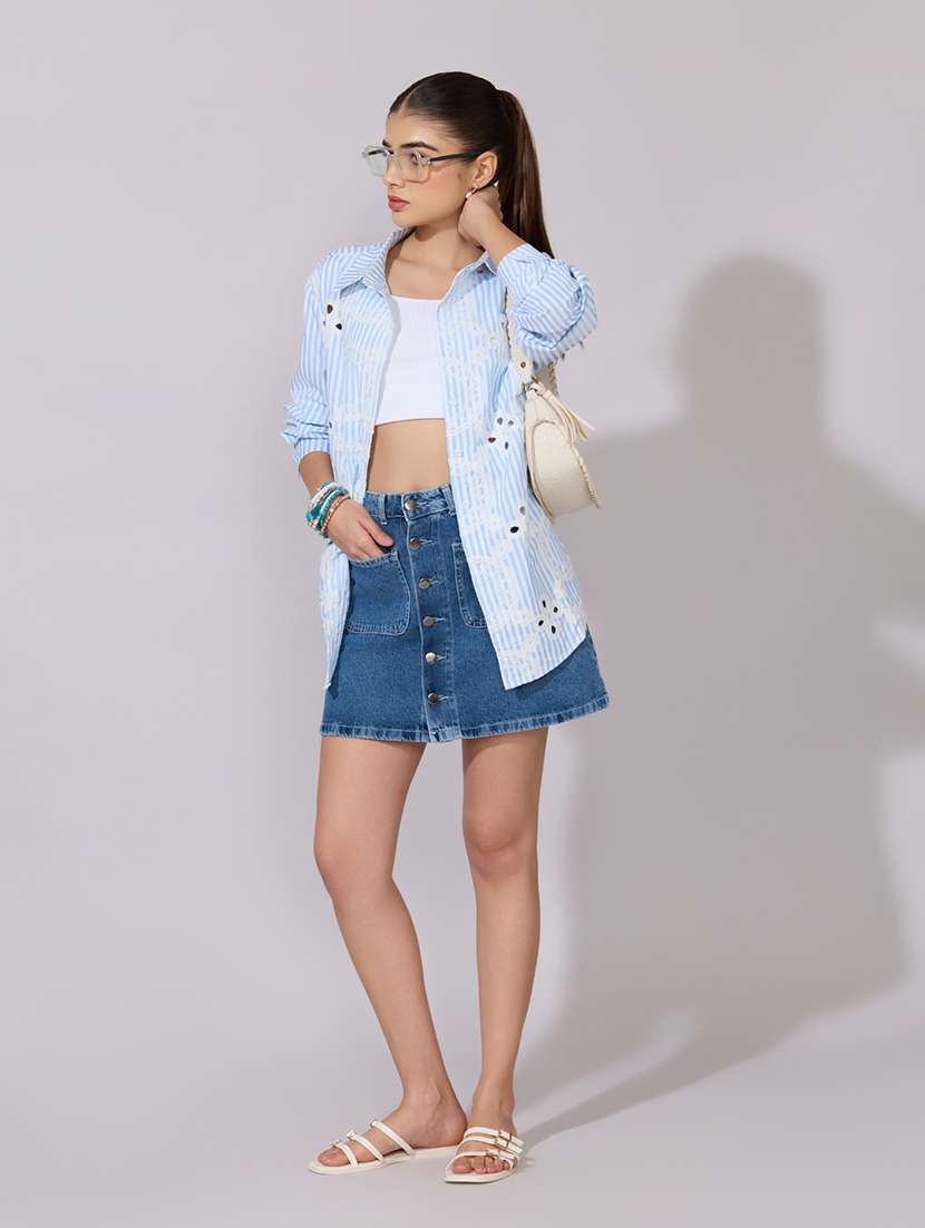 women embroidered collared long sleeve sheer shirt - 22381121 -  Standard Image - 5