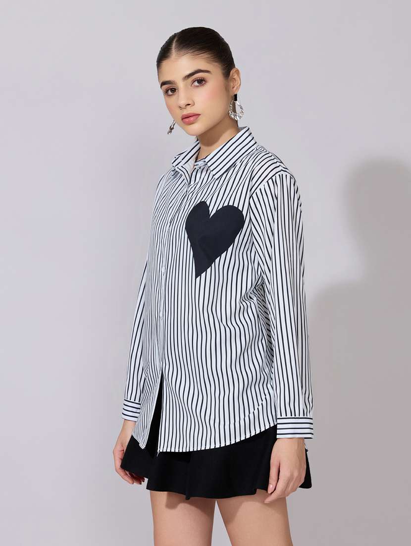 women striped collared long sleeve shirt - 22381122 -  Standard Image - 3