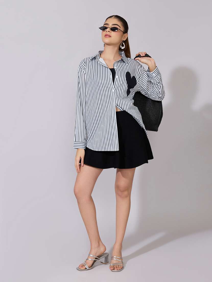 women striped collared long sleeve shirt - 22381122 -  Standard Image - 5