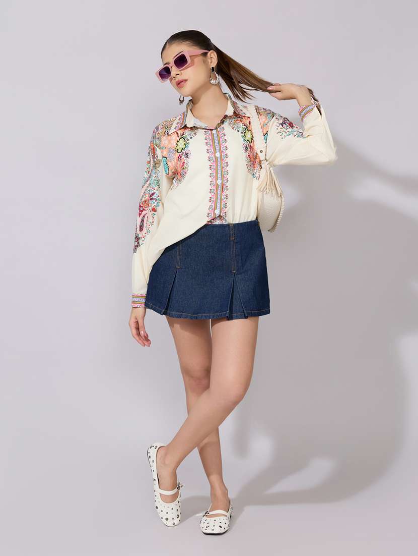 women printed collared long sleeve oversized shirt - 22381123 -  Standard Image - 5