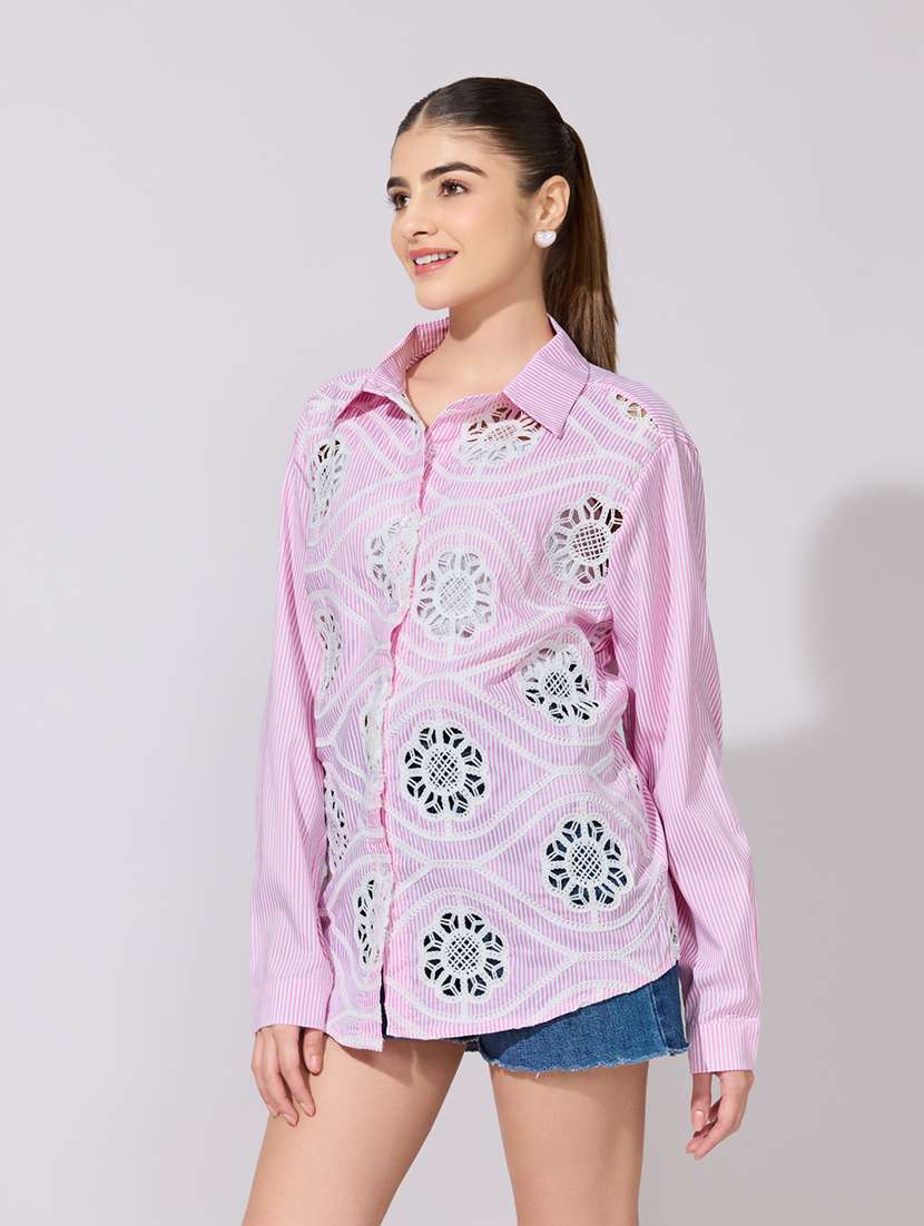 women embroidered collared long sleeve shirt - 22381125 -  Standard Image - 3