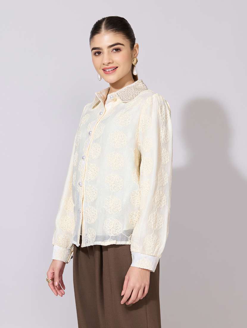 women embroidered collared long sleeve shirt - 22381126 -  Standard Image - 3