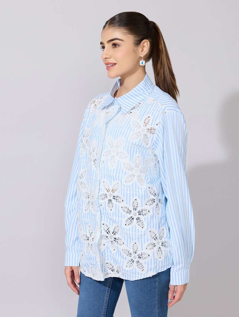 women embroidered collared long sleeve shirt - 22381131 -  Standard Image - 3