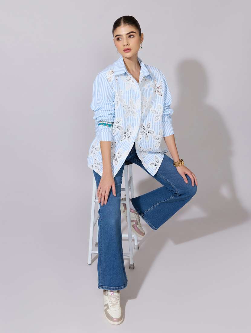 women embroidered collared long sleeve shirt - 22381131 -  Standard Image - 5