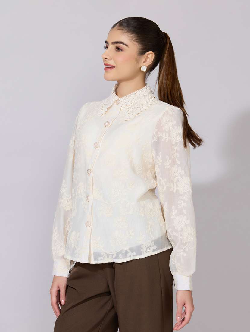 women embroidered collared long sleeve shirt - 22381133 -  Standard Image - 3