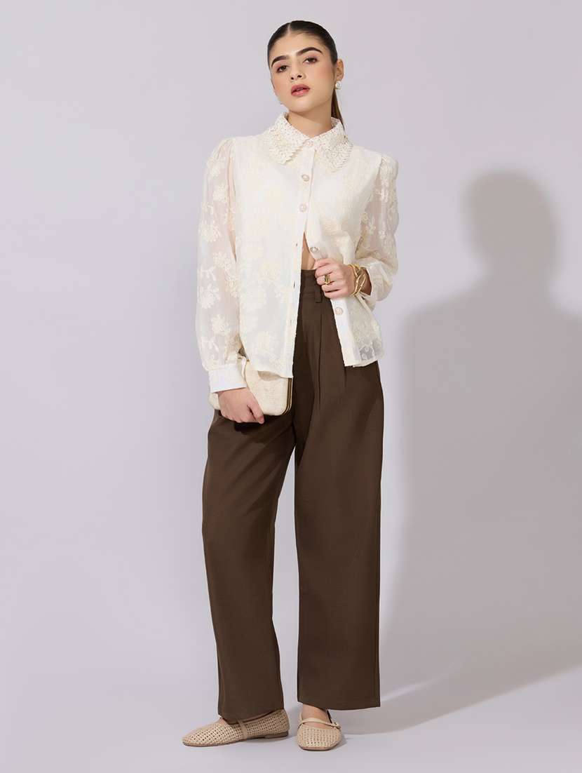 women embroidered collared long sleeve shirt - 22381133 -  Standard Image - 5