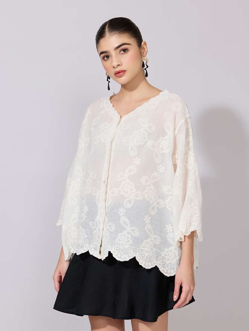 women embroidered collared long sleeve shirt - 22381138 -  Standard Image - 3