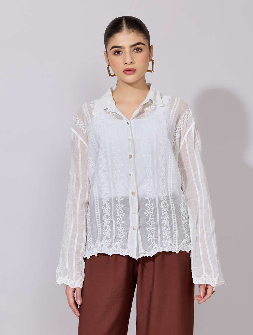 women embroidered collared long sleeve shirt - 22381139 -  Standard Image - 3
