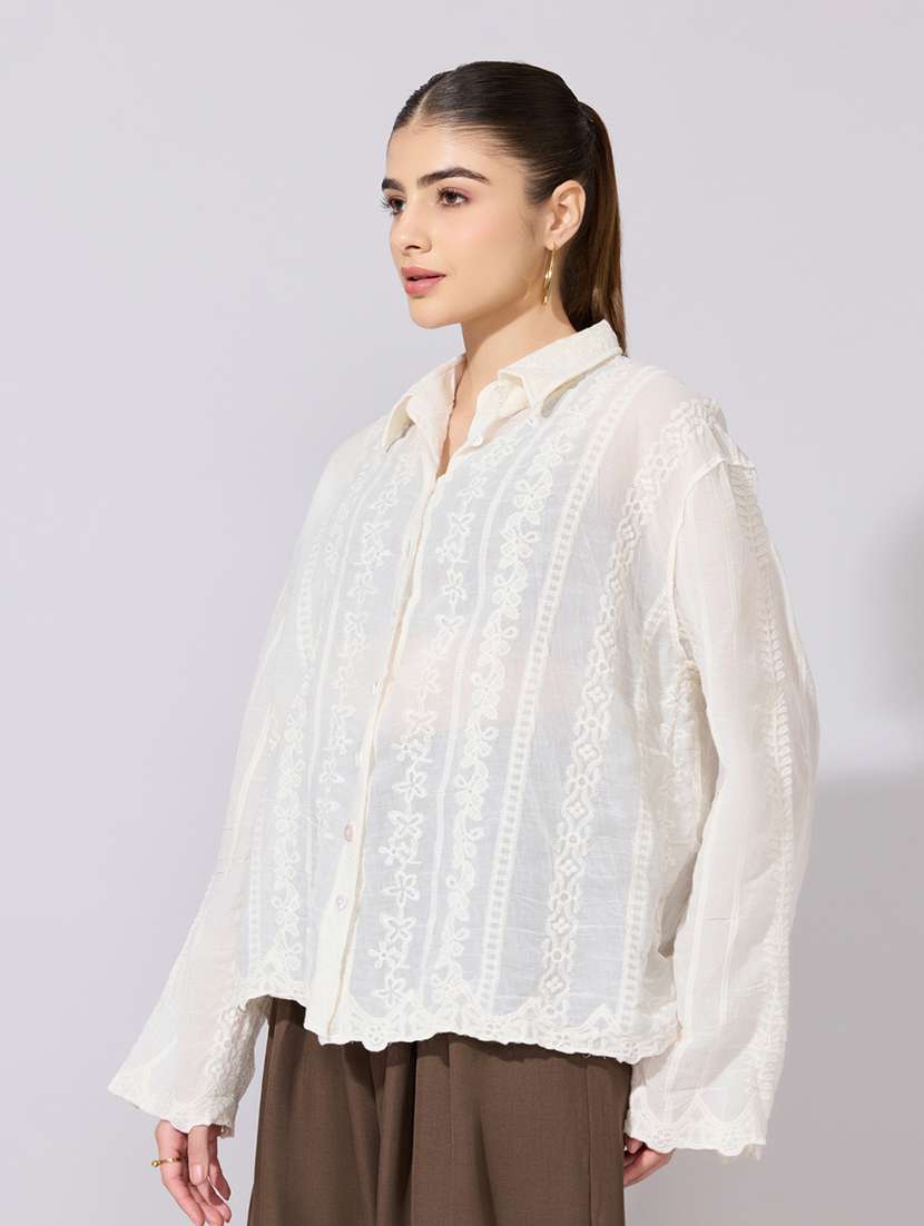 women embroidered collared long sleeve shirt - 22381140 -  Standard Image - 3