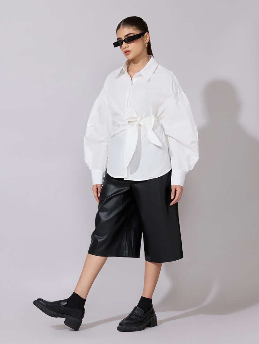 women collared puff sleeve wrap style oversized shirt - 22381144 -  Standard Image - 5