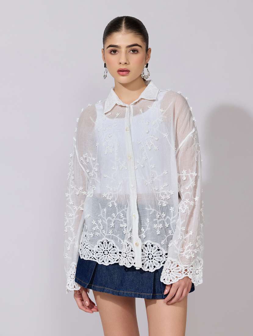 women embroidered collared long sleeve shirt - 22381146 -  Standard Image - 3