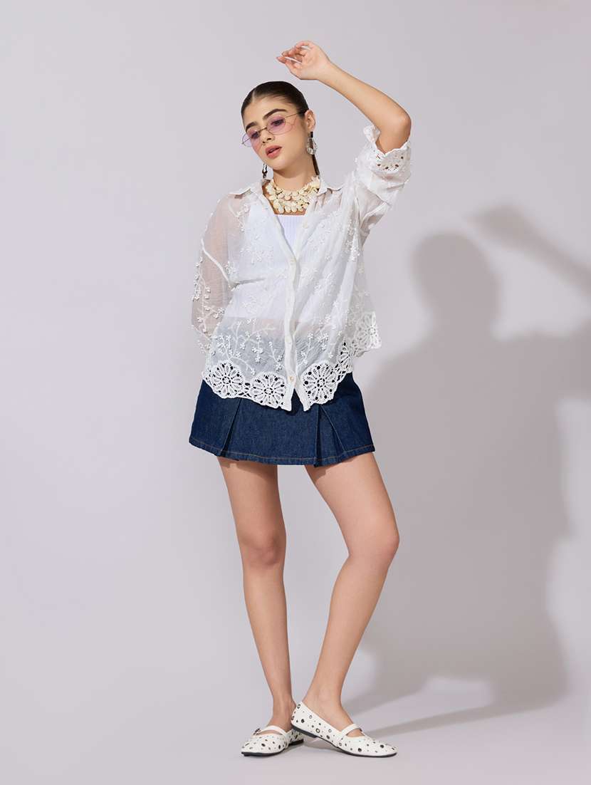 women embroidered collared long sleeve shirt - 22381146 -  Standard Image - 5