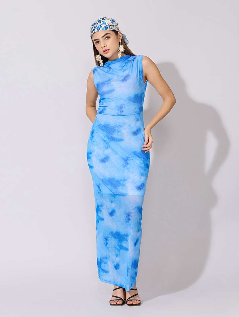 women printed sleevelesssheer bodycon dress